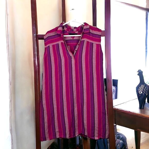 Tommy Hilfiger Women’s L p;ink Linen Striped Sleeveless Polo Mini Dress - Picture 1 of 4